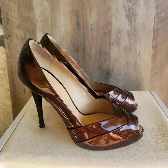 Giuseppe Zanotti Brown Patent Leather Peep Toe Criss Cross High Heel Pumps Sz 9 - Picture 4 of 11